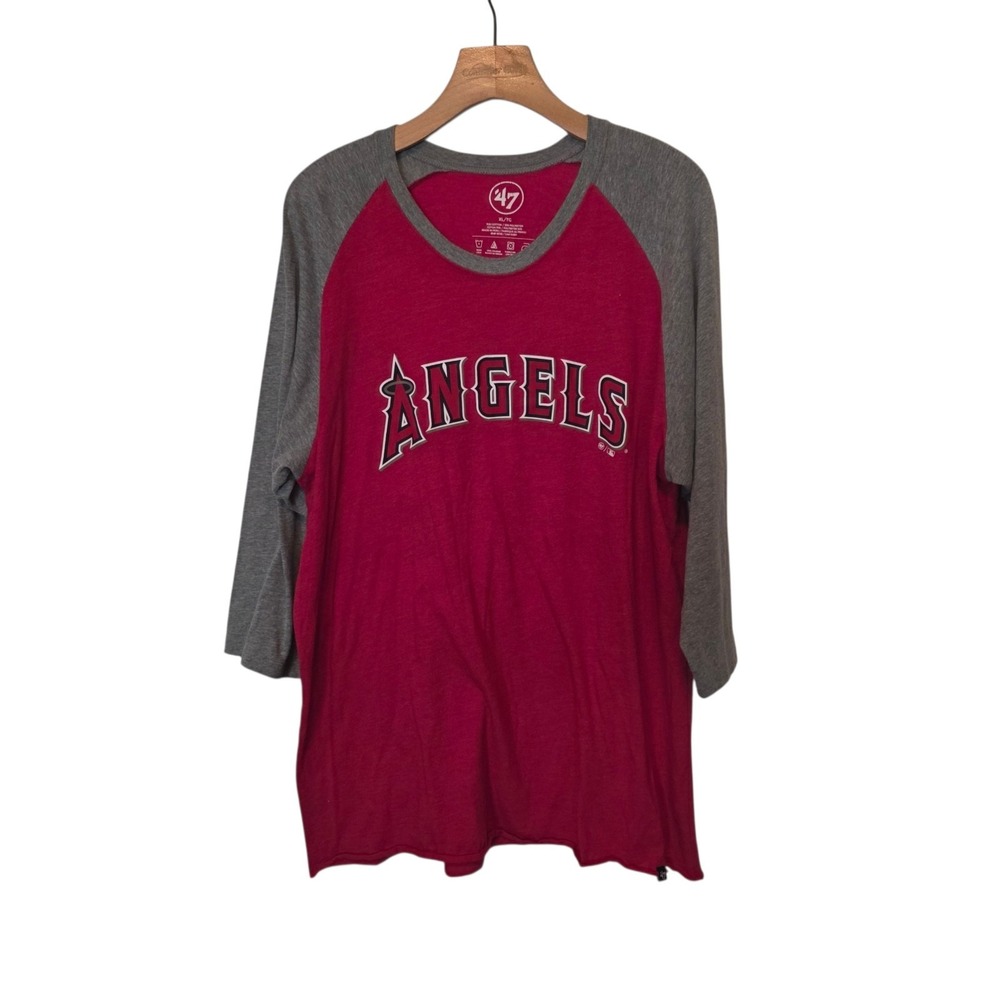 MLB Los Angeles Angels Shirt Raglan 3/4 Sleeve Red Gray '47 Brand Mens XL